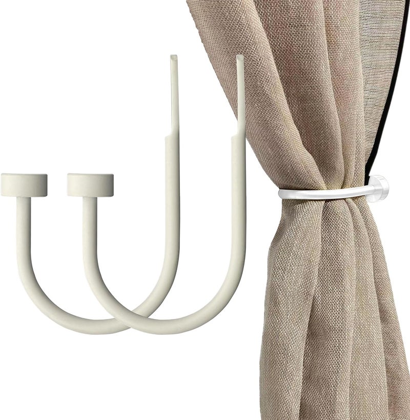 ARNORX Quality Curtain Holdbacks, Solid Steel Curtain Holdback with Disk Finial, Set of 2 Window Curtain Tieback Hooks, White - Image 1